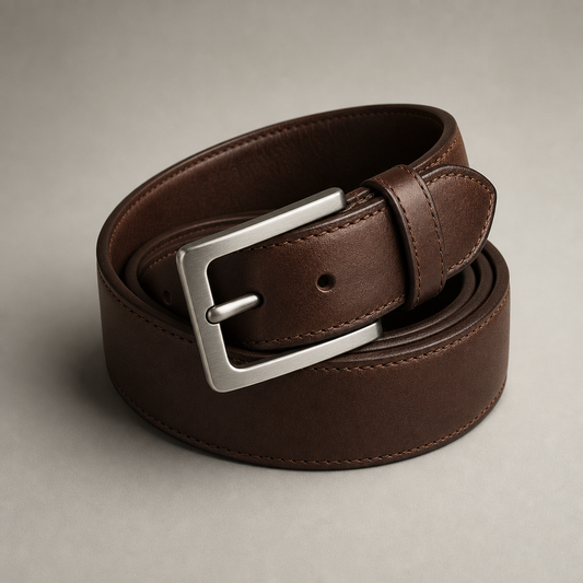 Full-Grain Leather Belt, Brushed Buckle