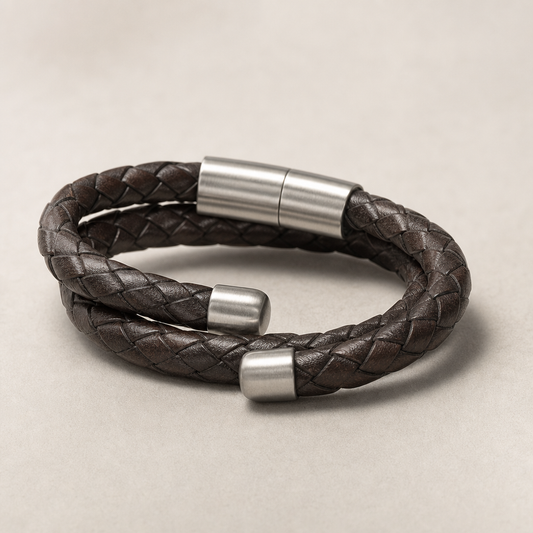 Leather-and-Steel Cuff Bracelet