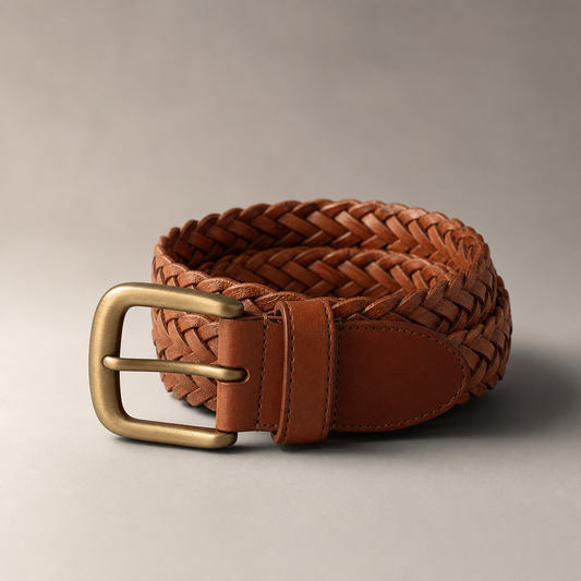 Braided Leather Belt, Cognac
