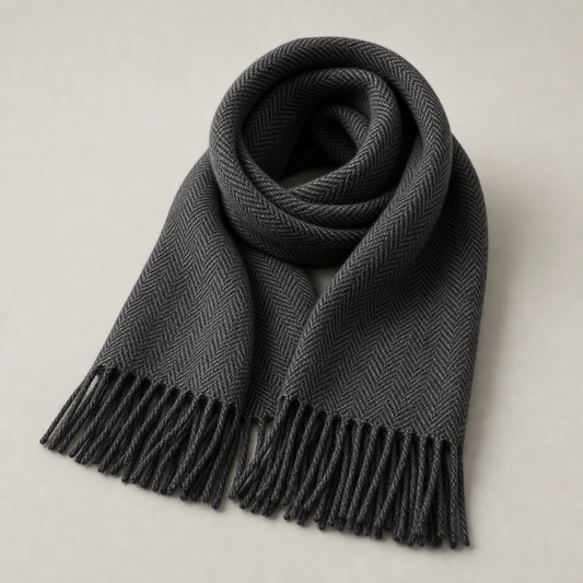 Wool Scarf, Herringbone Charcoal