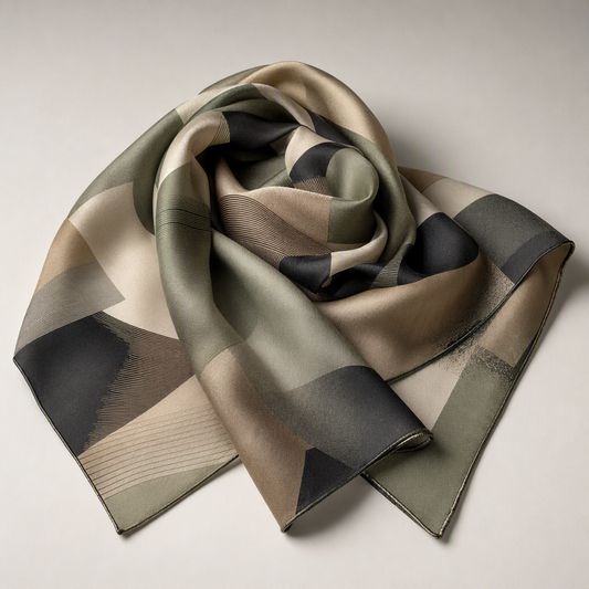 Silk Twill Scarf, 90cm Abstract Print