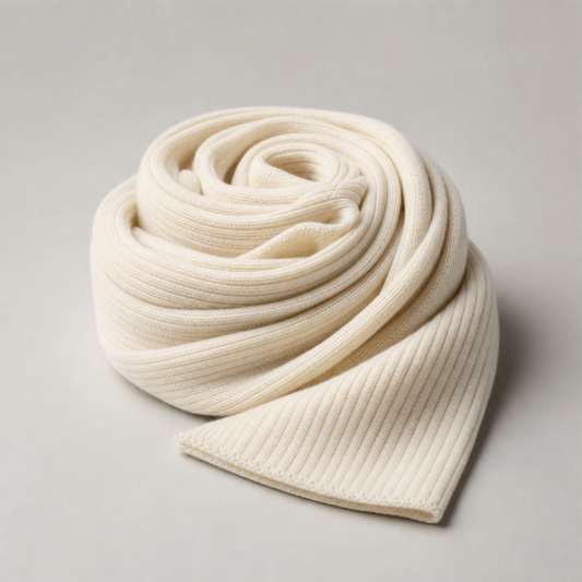 Merino Ribbed Scarf, Ivory