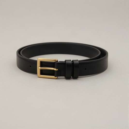 Skinny Leather Belt, Gold-Tone Buckle